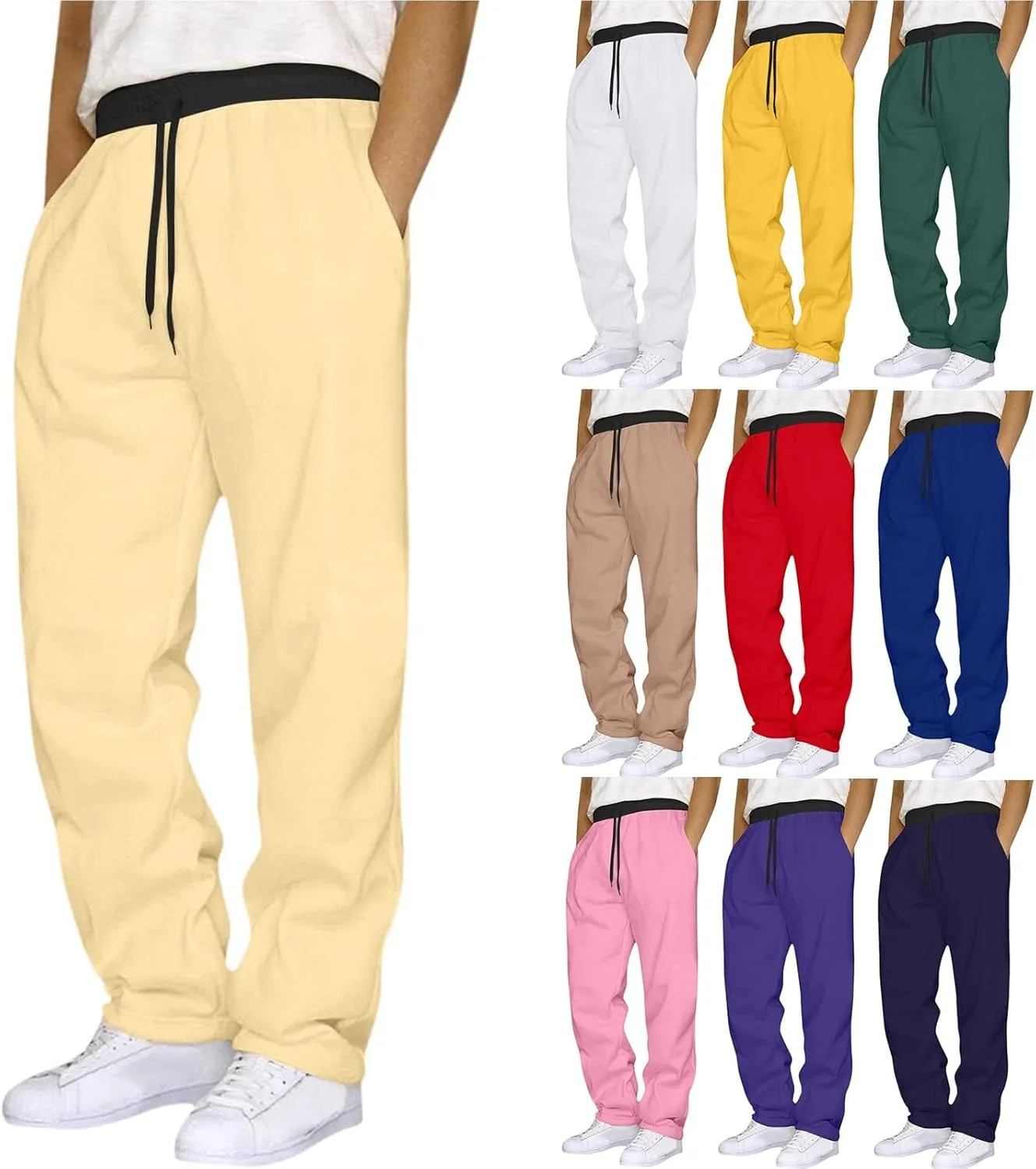 Mens Fleece Sweatpants Open Elastic Bottom Baggy Joggers Loose Fit Casual Pants Gym Athletic Sweatpants with Pockets