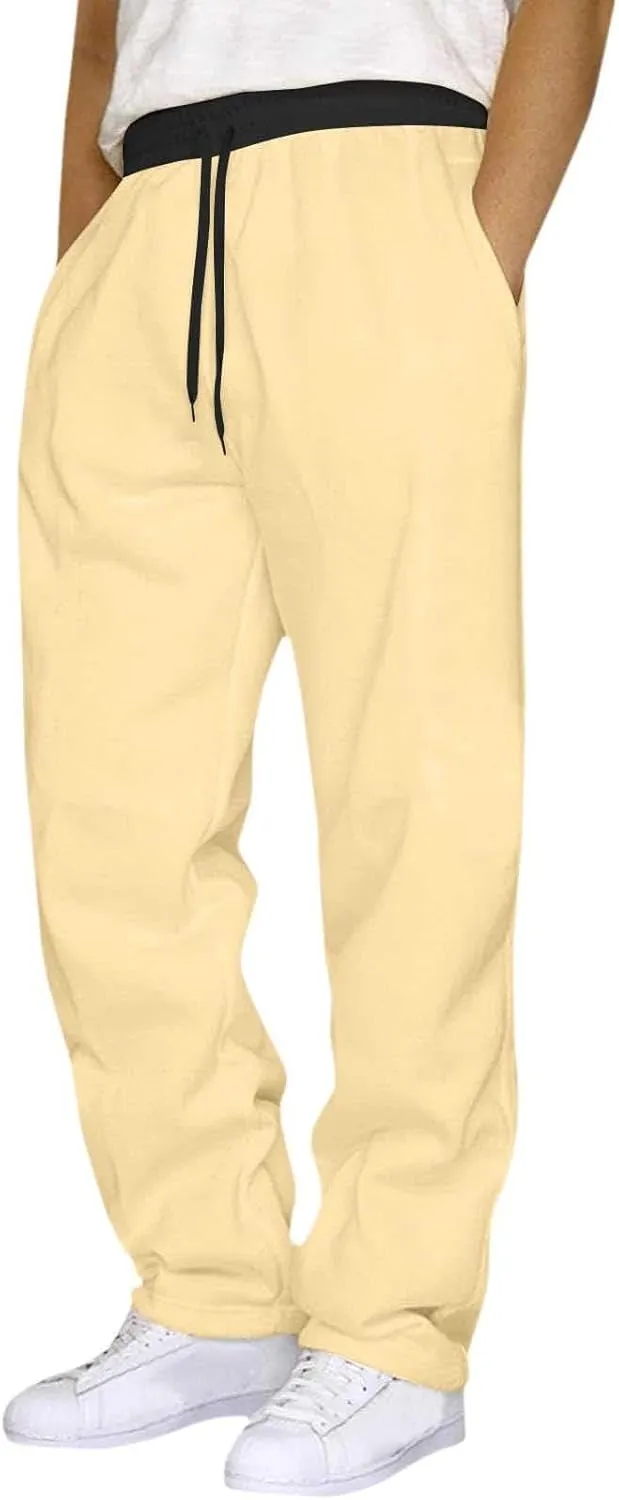 Mens Fleece Sweatpants Open Elastic Bottom Baggy Joggers Loose Fit Casual Pants Gym Athletic Sweatpants with Pockets