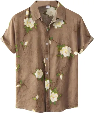 Mens Hawaiian Shirts Short Sleeve Flower Graphic Tees Lightweight Button Down Cardigan Tropical Holiday Shirt Trendy