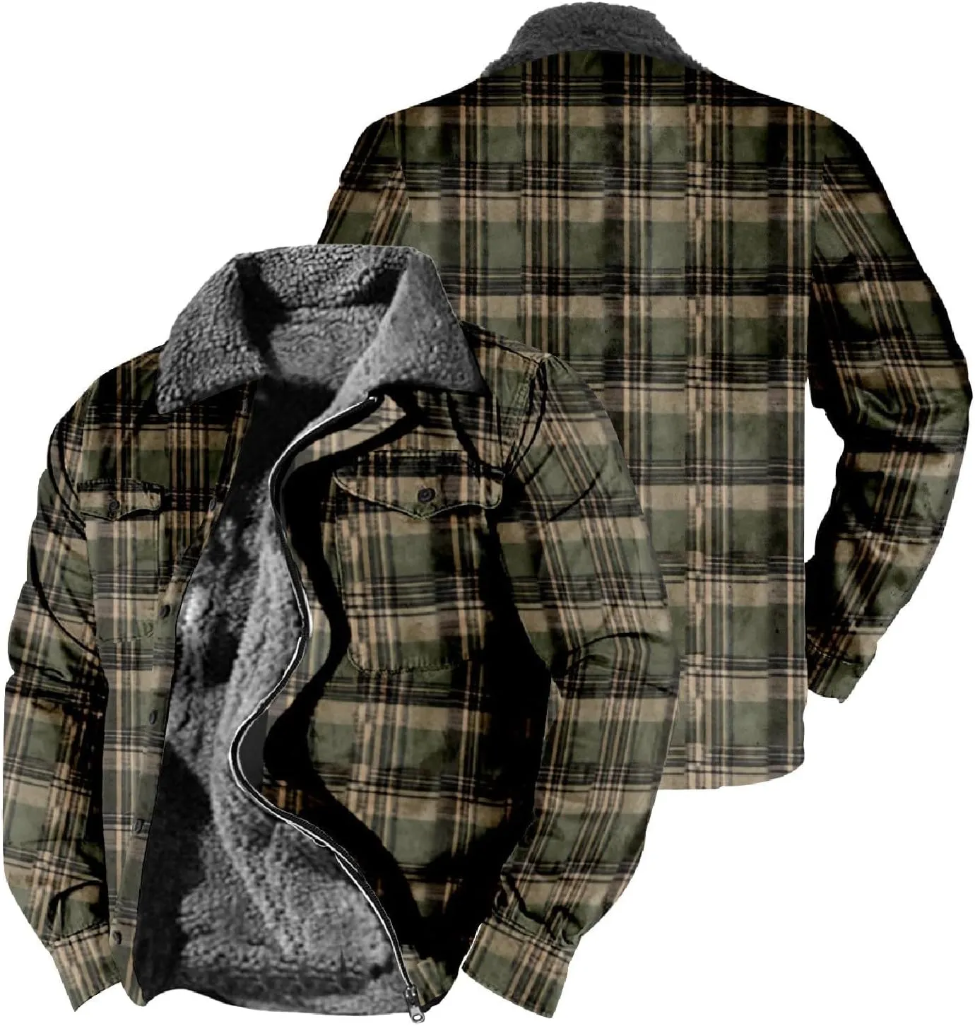 Mens Heavy Sherpa Lined Jacket Full Zip Plaid Flannel Fleece Jackets Winter Sweatshirt Warm Coat for Big Tall Men