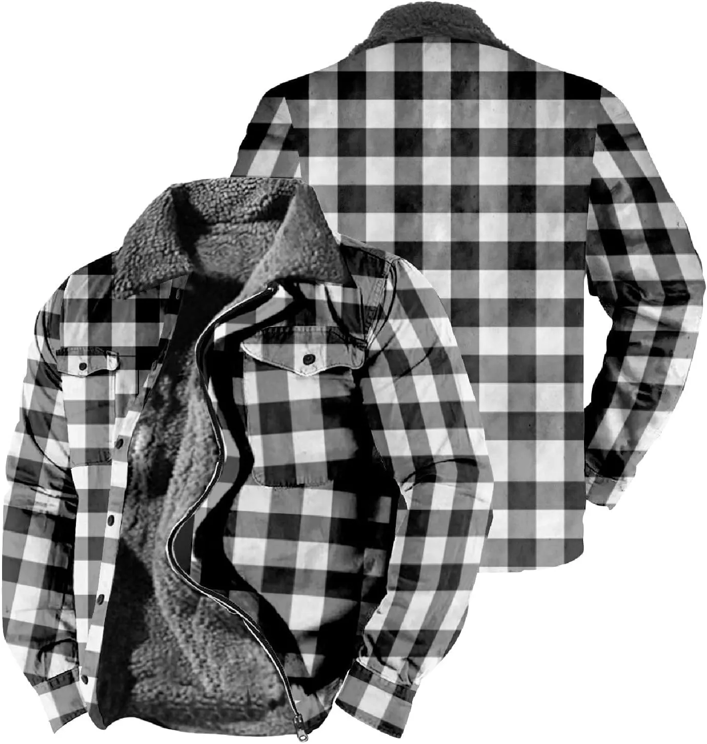 Mens Heavy Sherpa Lined Jacket Full Zip Plaid Flannel Fleece Jackets Winter Sweatshirt Warm Coat for Big Tall Men