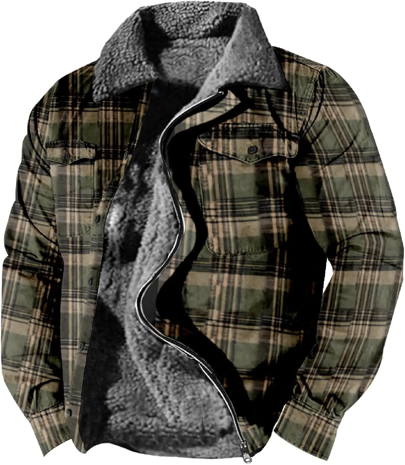 Mens Heavy Sherpa Lined Jacket Full Zip Plaid Flannel Fleece Jackets Winter Sweatshirt Warm Coat for Big Tall Men