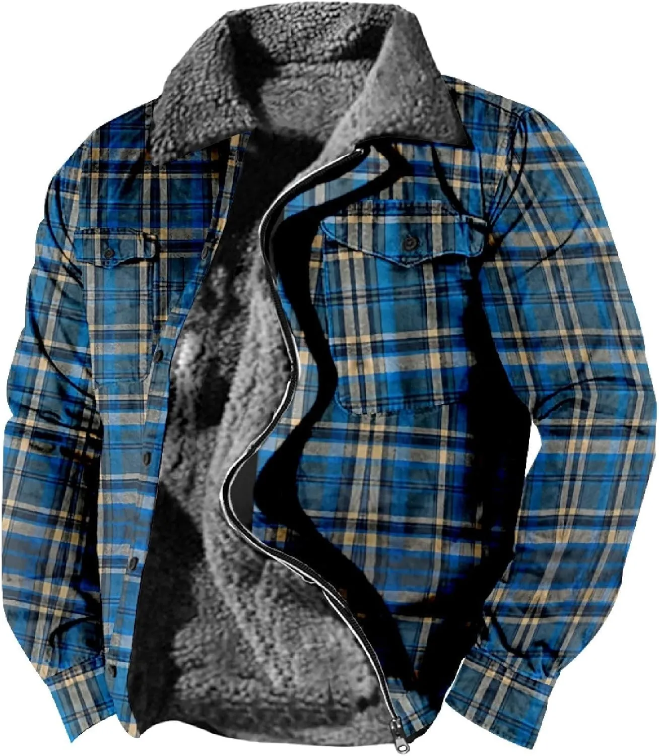 Mens Heavy Sherpa Lined Jacket Full Zip Plaid Flannel Fleece Jackets Winter Sweatshirt Warm Coat for Big Tall Men