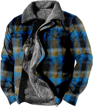 Mens Heavy Sherpa Lined Jacket Full Zip Plaid Flannel Fleece Jackets Winter Sweatshirt Warm Coat for Big Tall Men