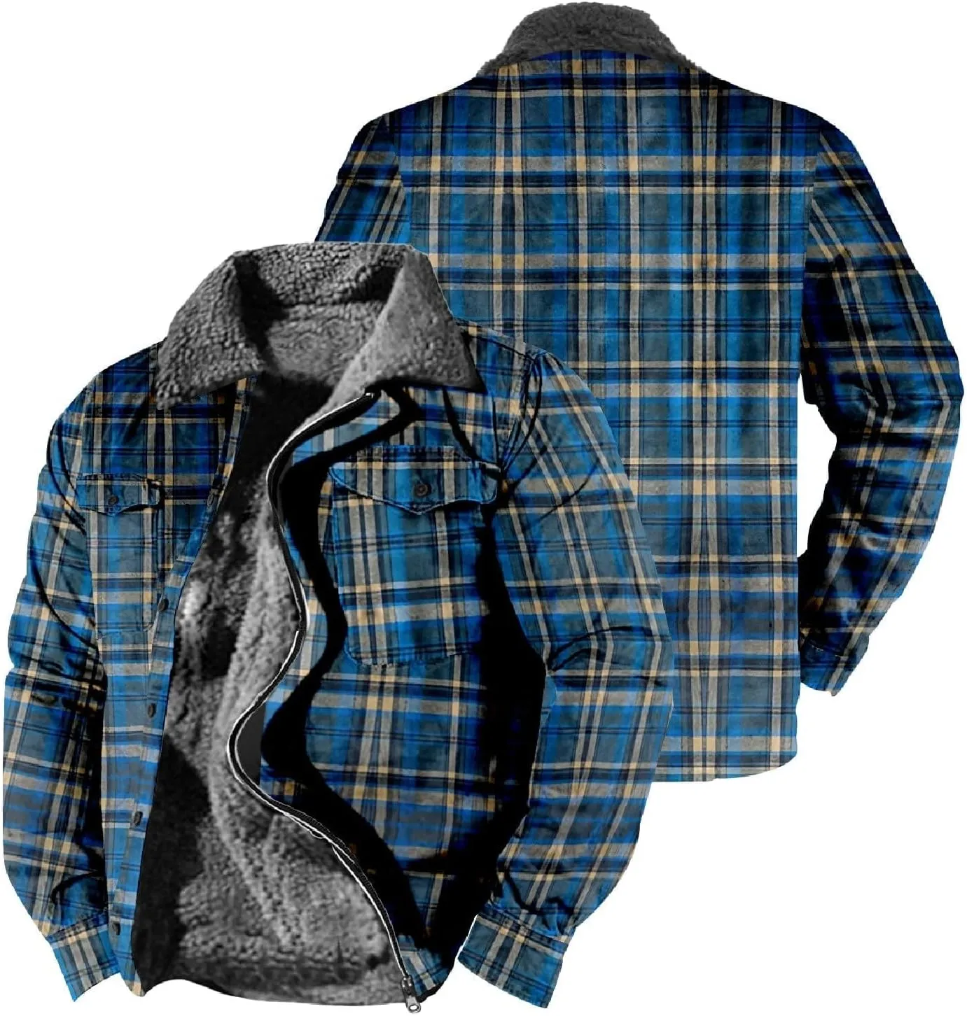 Mens Heavy Sherpa Lined Jacket Full Zip Plaid Flannel Fleece Jackets Winter Sweatshirt Warm Coat for Big Tall Men