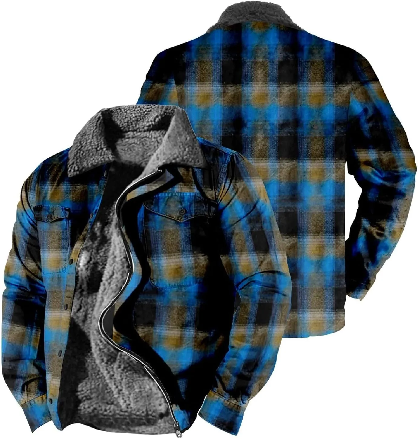 Mens Heavy Sherpa Lined Jacket Full Zip Plaid Flannel Fleece Jackets Winter Sweatshirt Warm Coat for Big Tall Men
