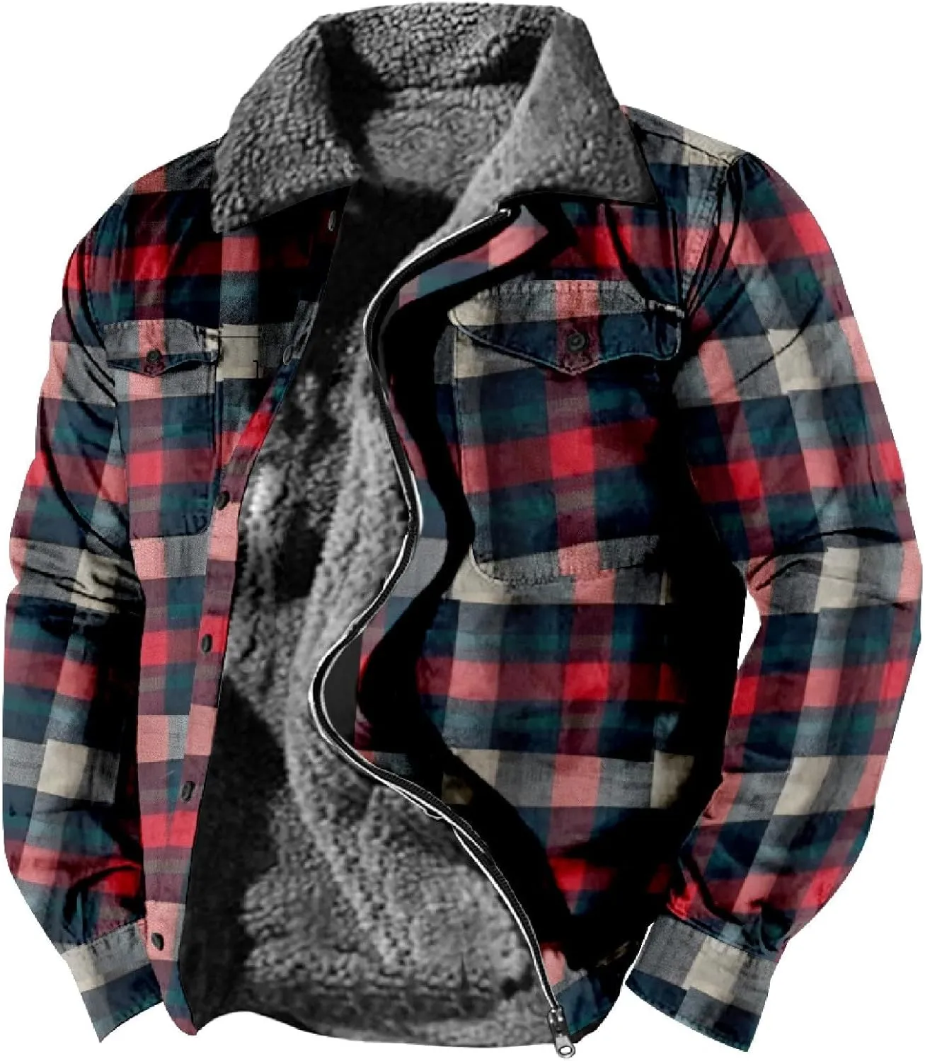 Mens Heavy Sherpa Lined Jacket Full Zip Plaid Flannel Fleece Jackets Winter Sweatshirt Warm Coat for Big Tall Men