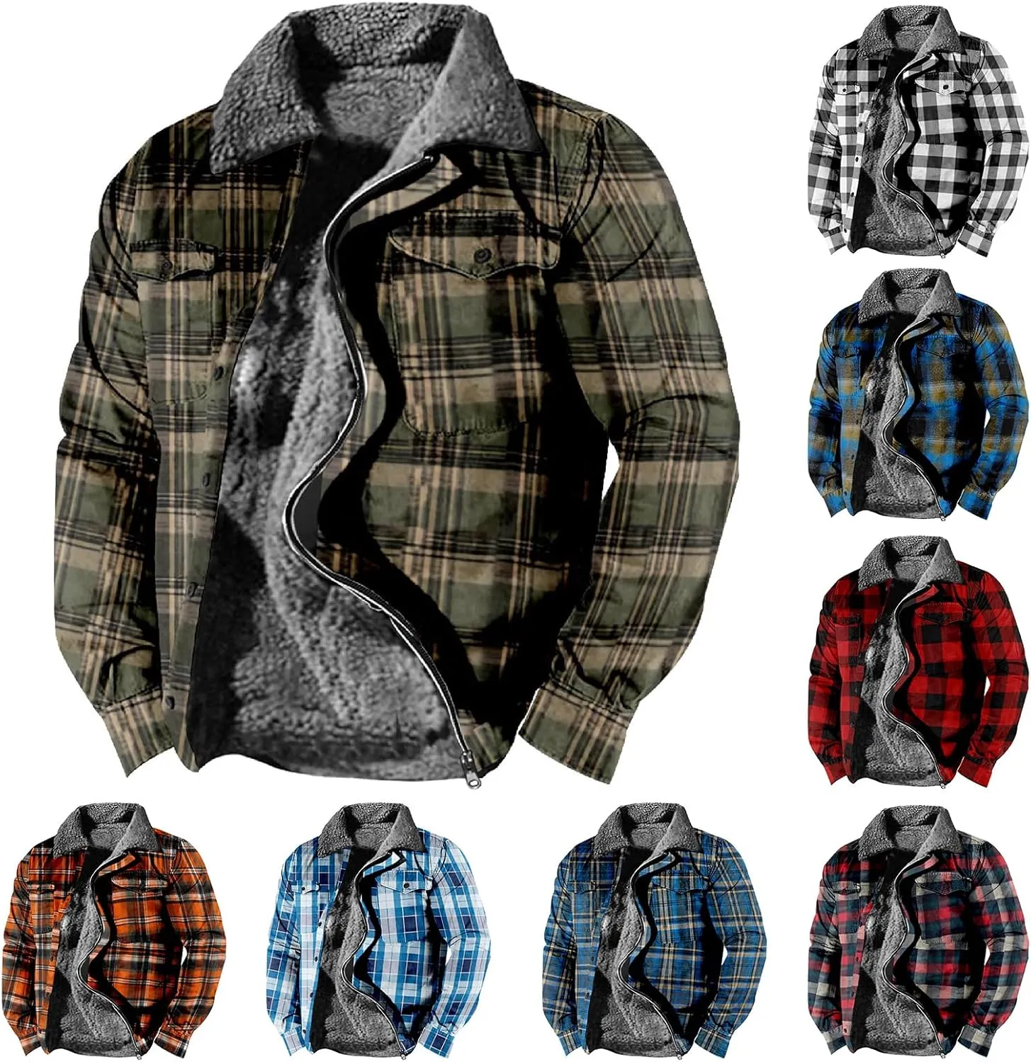 Mens Heavy Sherpa Lined Jacket Full Zip Plaid Flannel Fleece Jackets Winter Sweatshirt Warm Coat for Big Tall Men