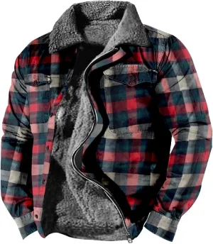 Mens Heavy Sherpa Lined Jacket Full Zip Plaid Flannel Fleece Jackets Winter Sweatshirt Warm Coat for Big Tall Men