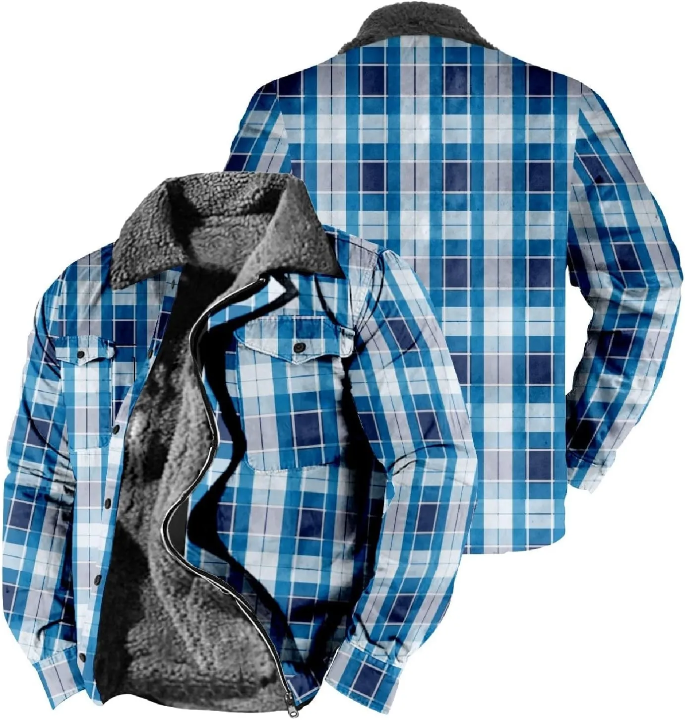 Mens Heavy Sherpa Lined Jacket Full Zip Plaid Flannel Fleece Jackets Winter Sweatshirt Warm Coat for Big Tall Men