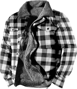 Mens Heavy Sherpa Lined Jacket Full Zip Plaid Flannel Fleece Jackets Winter Sweatshirt Warm Coat for Big Tall Men