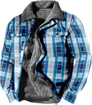 Mens Heavy Sherpa Lined Jacket Full Zip Plaid Flannel Fleece Jackets Winter Sweatshirt Warm Coat for Big Tall Men