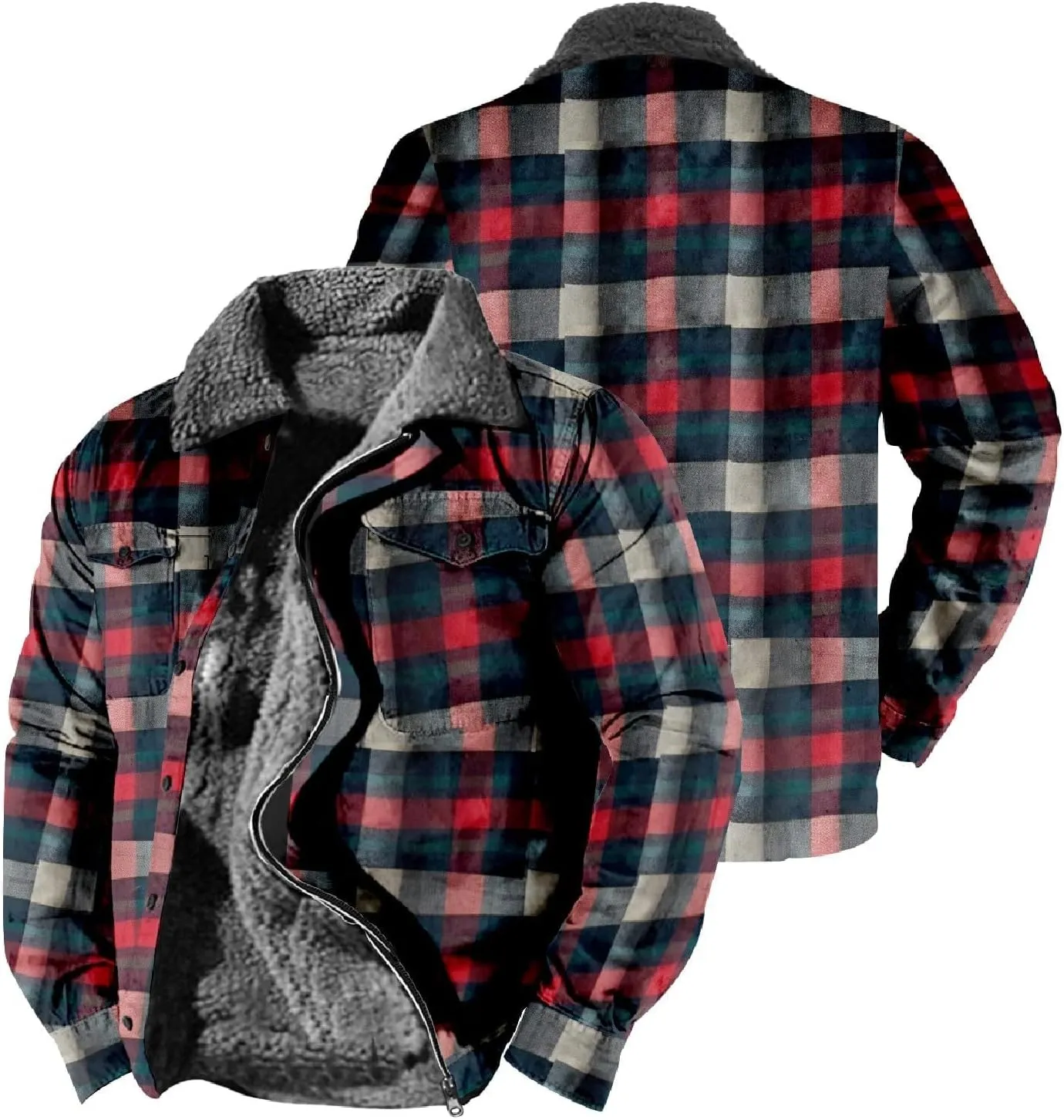 Mens Heavy Sherpa Lined Jacket Full Zip Plaid Flannel Fleece Jackets Winter Sweatshirt Warm Coat for Big Tall Men