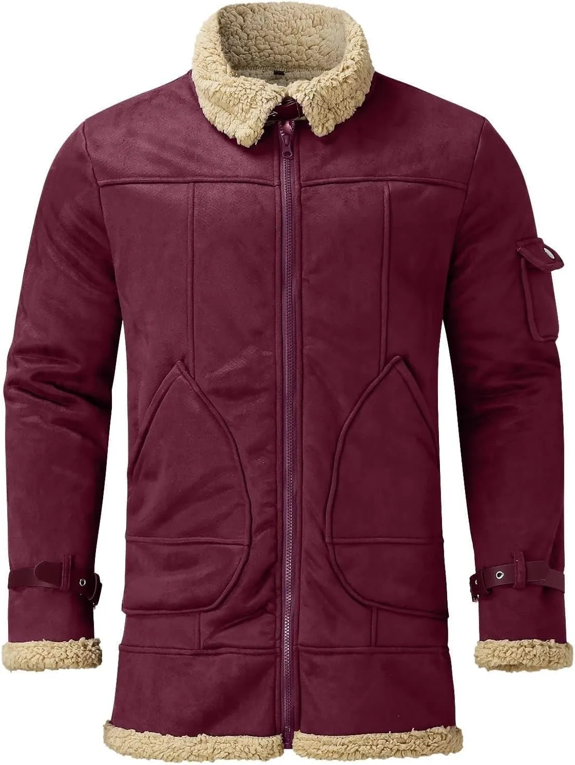 Mens Heavyweight Faux Suede Sherpa Fleece Lined Winter Warm Trench Coats Camel Stylish B3 Bomber & Aviator Jackets