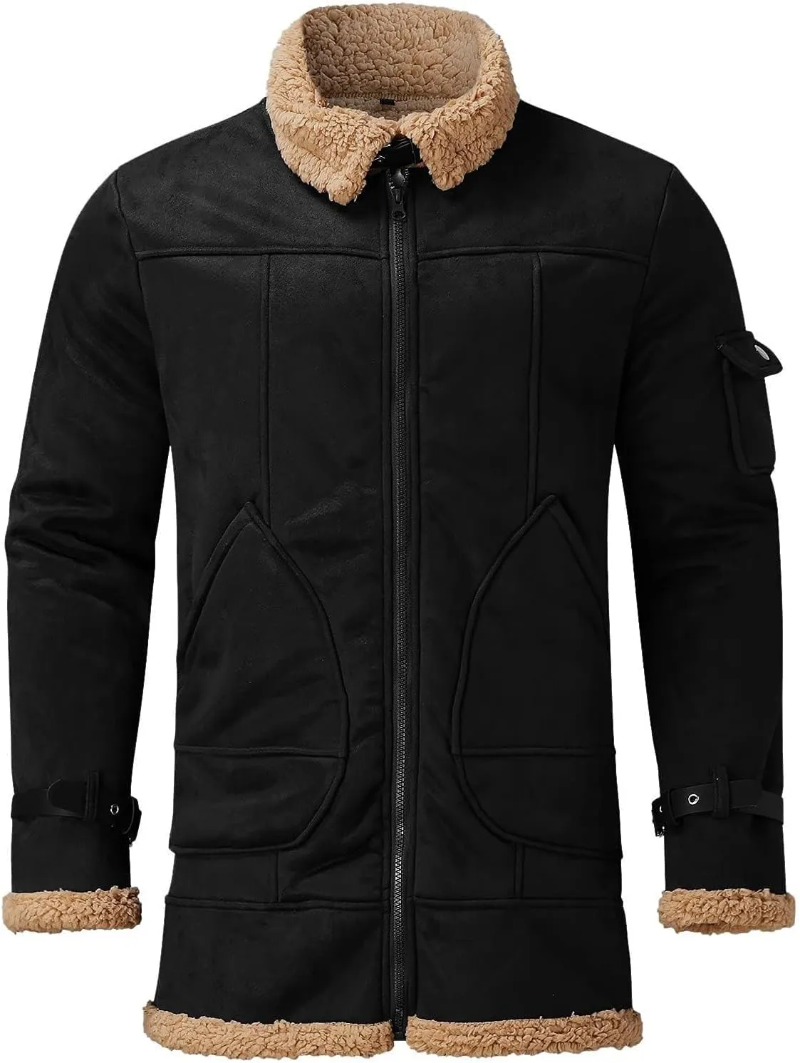 Mens Heavyweight Faux Suede Sherpa Fleece Lined Winter Warm Trench Coats Camel Stylish B3 Bomber & Aviator Jackets