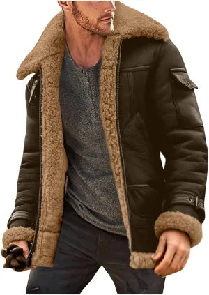 Mens Heavyweight Faux Suede Sherpa Fleece Lined Winter Warm Trench Coats Camel Stylish B3 Bomber & Aviator Jackets