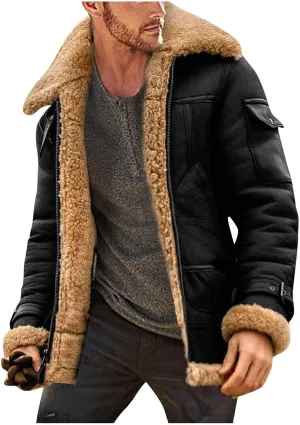 Mens Heavyweight Faux Suede Sherpa Fleece Lined Winter Warm Trench Coats Camel Stylish B3 Bomber & Aviator Jackets