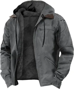 Mens Heavyweight Winter Hoodie Jacket Stylish Zip Up Warm Fleece Sherpa Lined Coats With Pockets, S-8XL