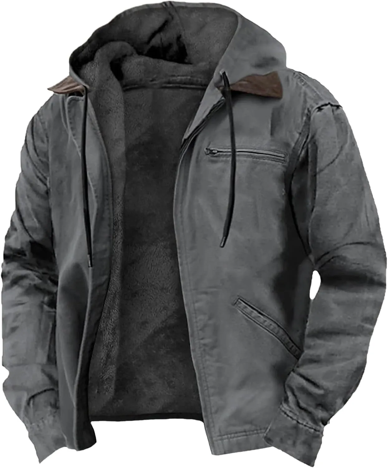 Mens Heavyweight Winter Hoodie Jacket Stylish Zip Up Warm Fleece Sherpa Lined Coats With Pockets, S-8XL
