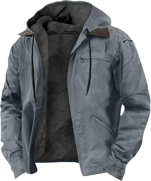 Mens Heavyweight Winter Hoodie Jacket Stylish Zip Up Warm Fleece Sherpa Lined Coats With Pockets, S-8XL