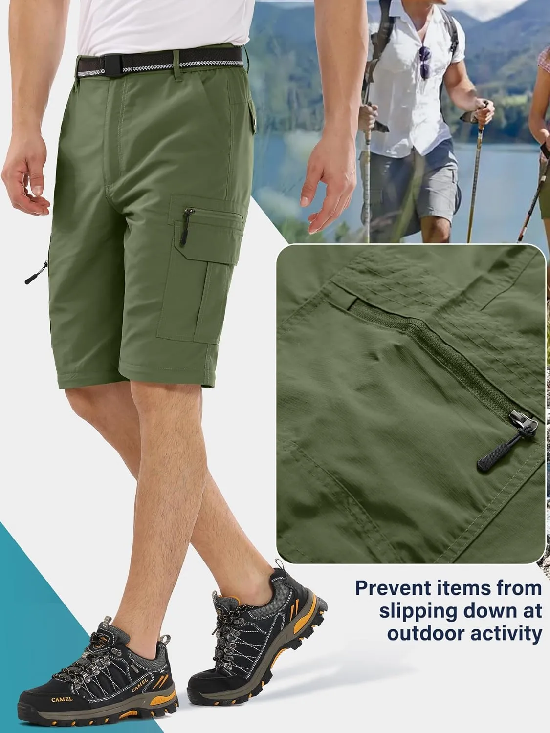 Mens Hiking Pants Convertible Quick Dry Lightweight Fishing Zip Off Safari Pants
