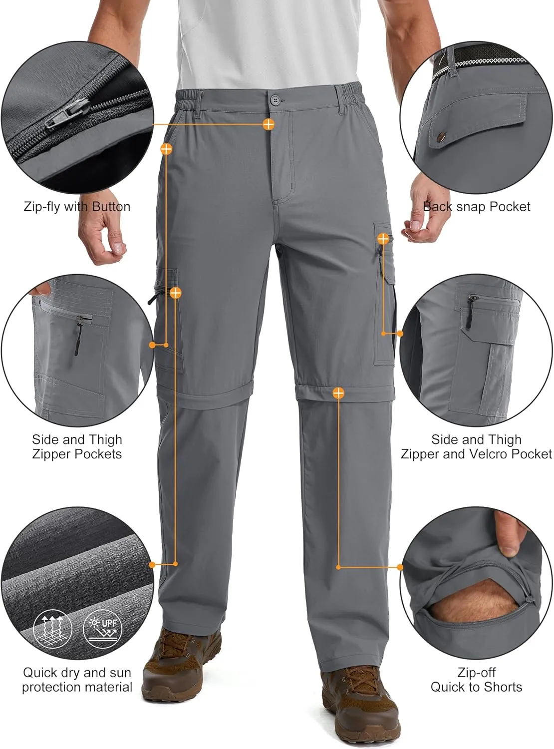Mens Hiking Pants Convertible Quick Dry Lightweight Fishing Zip Off Safari Pants