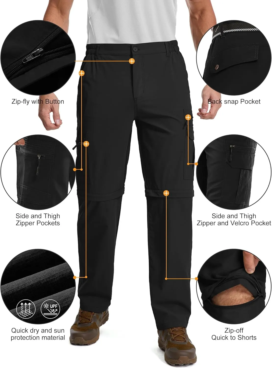 Mens Hiking Pants Convertible Quick Dry Lightweight Fishing Zip Off Safari Pants