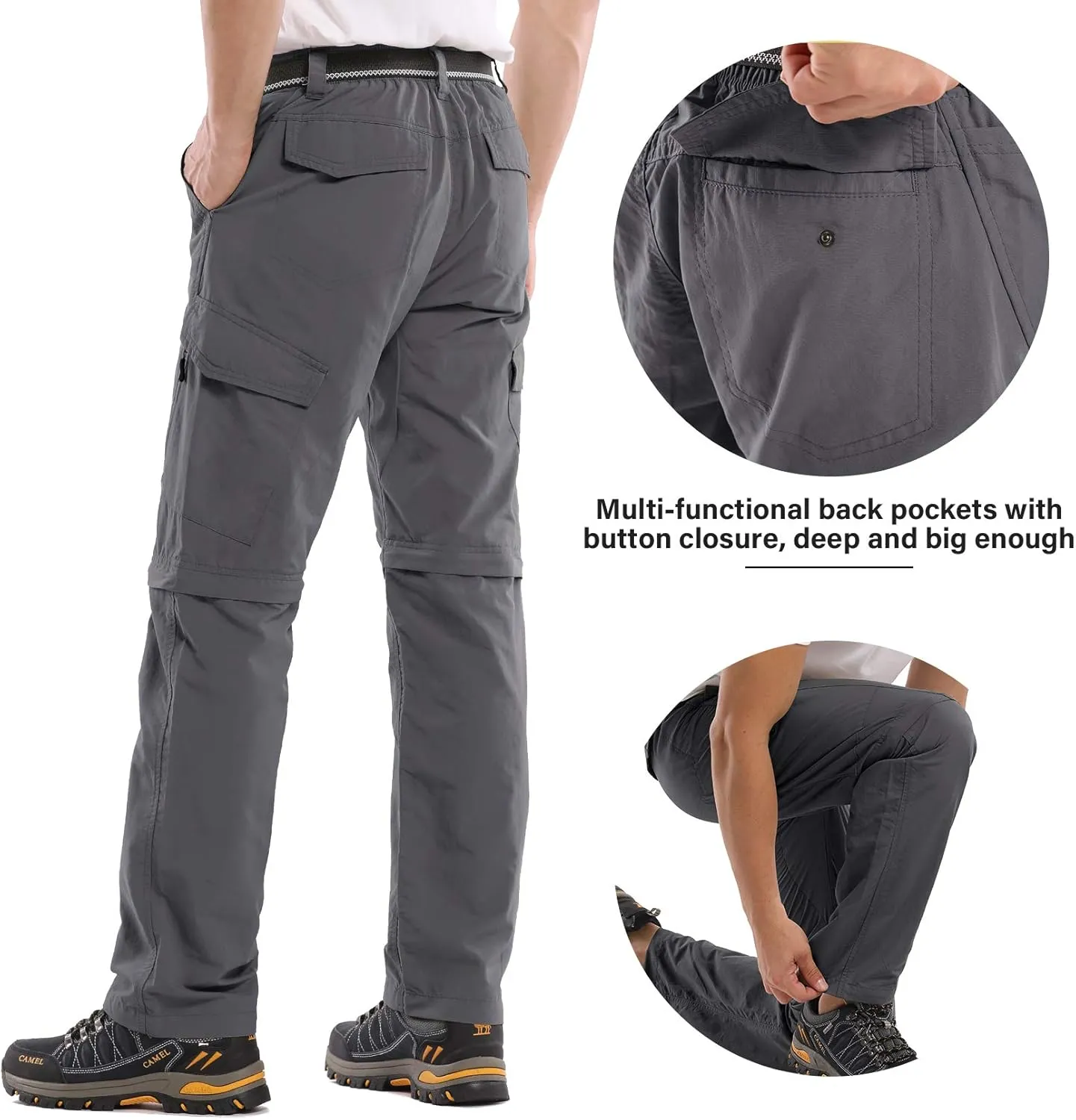 Mens Hiking Pants Convertible Quick Dry Zip Off Fishing Travel Safari Pants