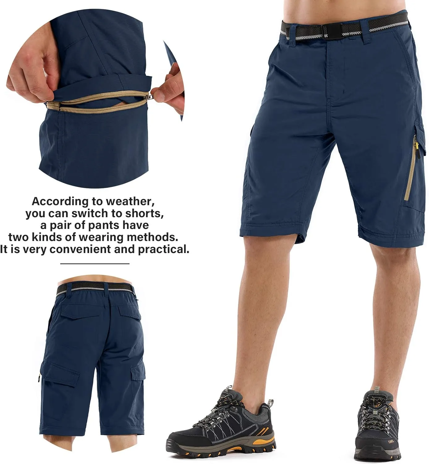 Mens Hiking Pants Convertible Quick Dry Zip Off Fishing Travel Safari Pants