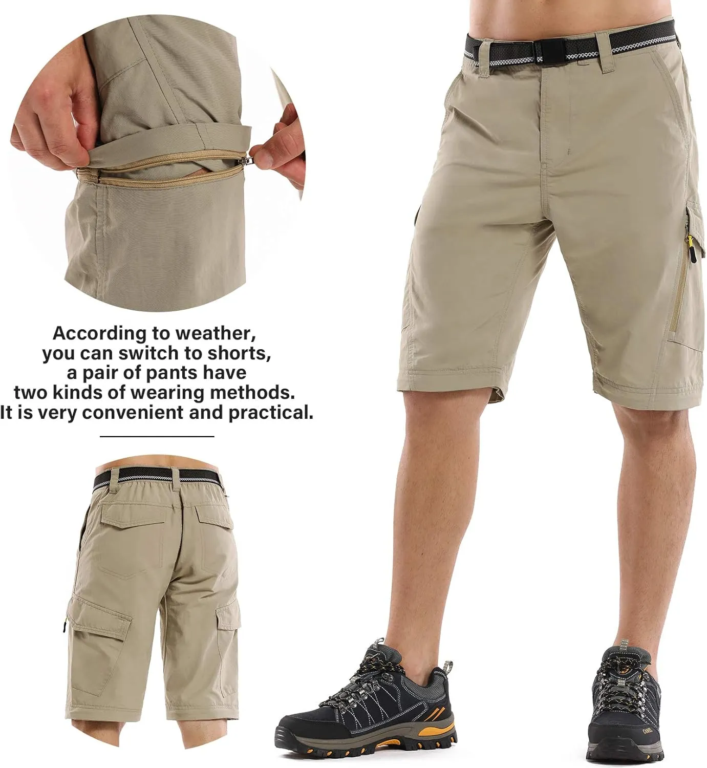 Mens Hiking Pants Convertible Quick Dry Zip Off Fishing Travel Safari Pants