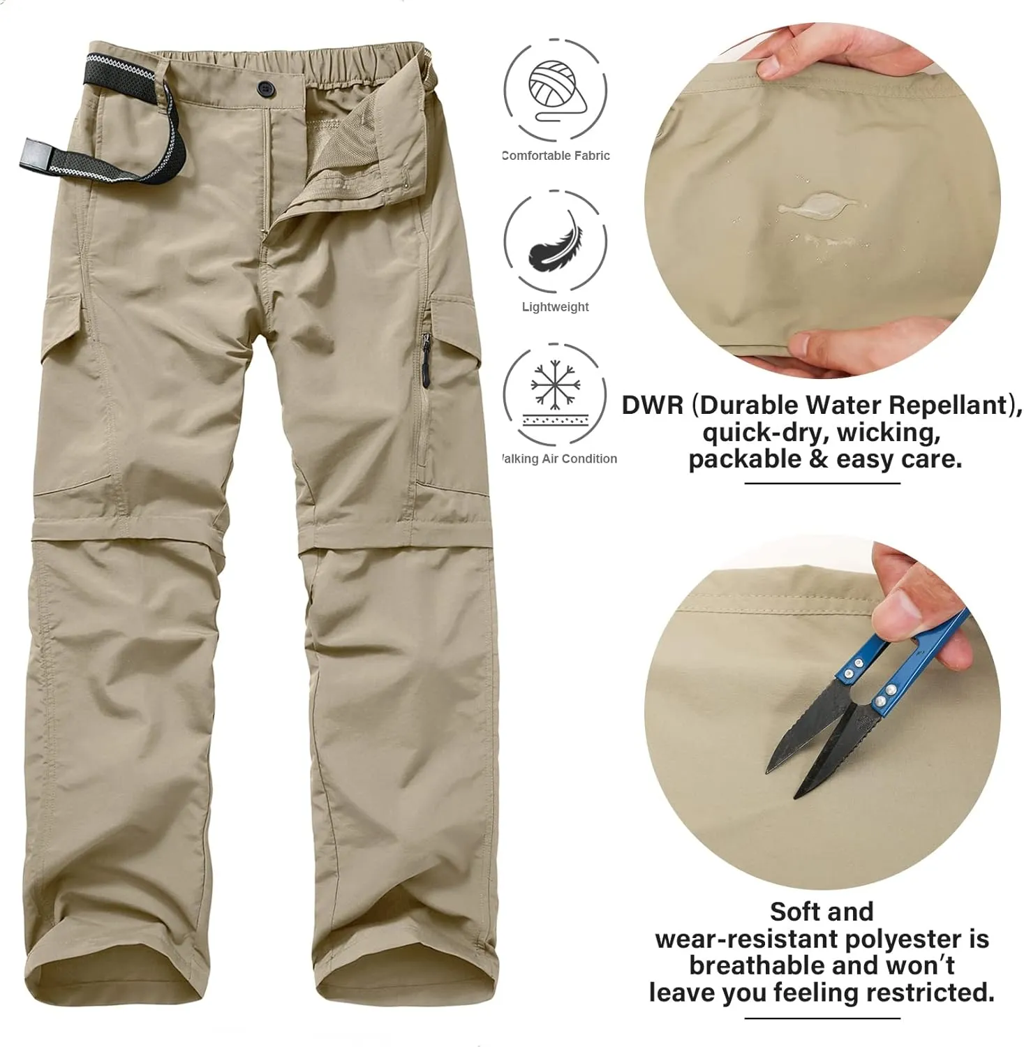 Mens Hiking Pants Convertible Quick Dry Zip Off Fishing Travel Safari Pants