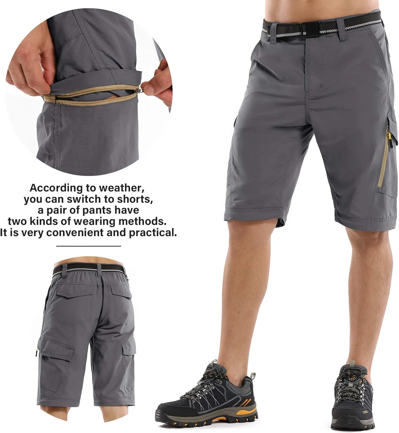 Mens Hiking Pants Convertible Quick Dry Zip Off Fishing Travel Safari Pants