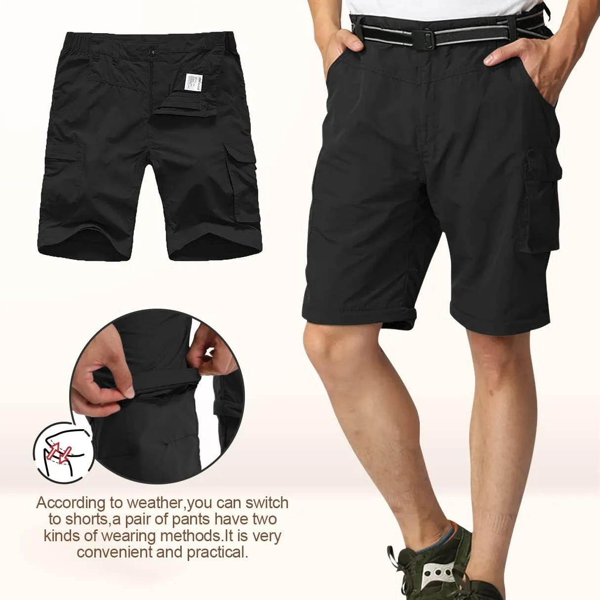 Mens Hiking Pants Convertible Quick Dry Zip Off Fishing Travel Safari Pants
