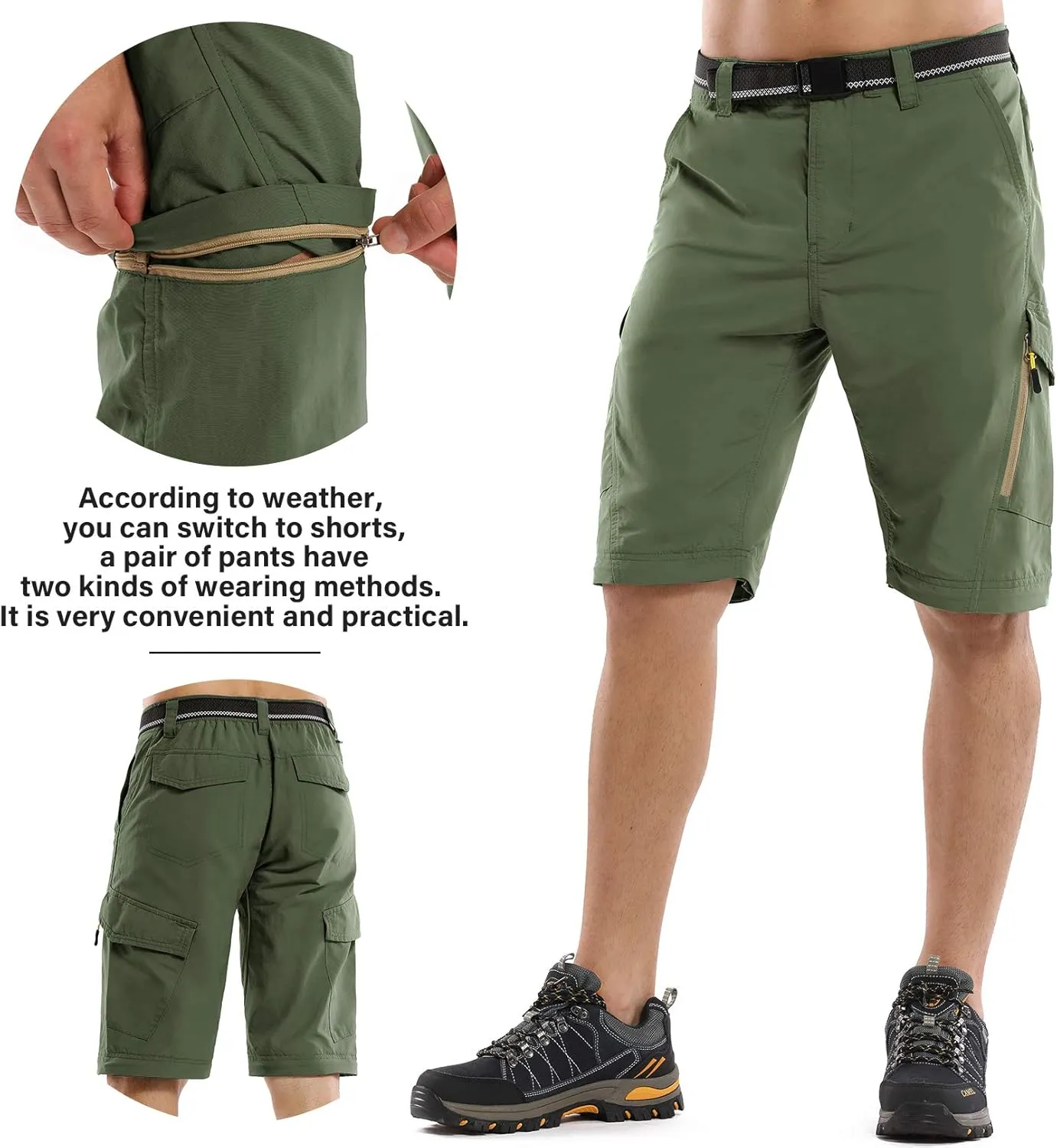 Mens Hiking Pants Convertible Quick Dry Zip Off Fishing Travel Safari Pants