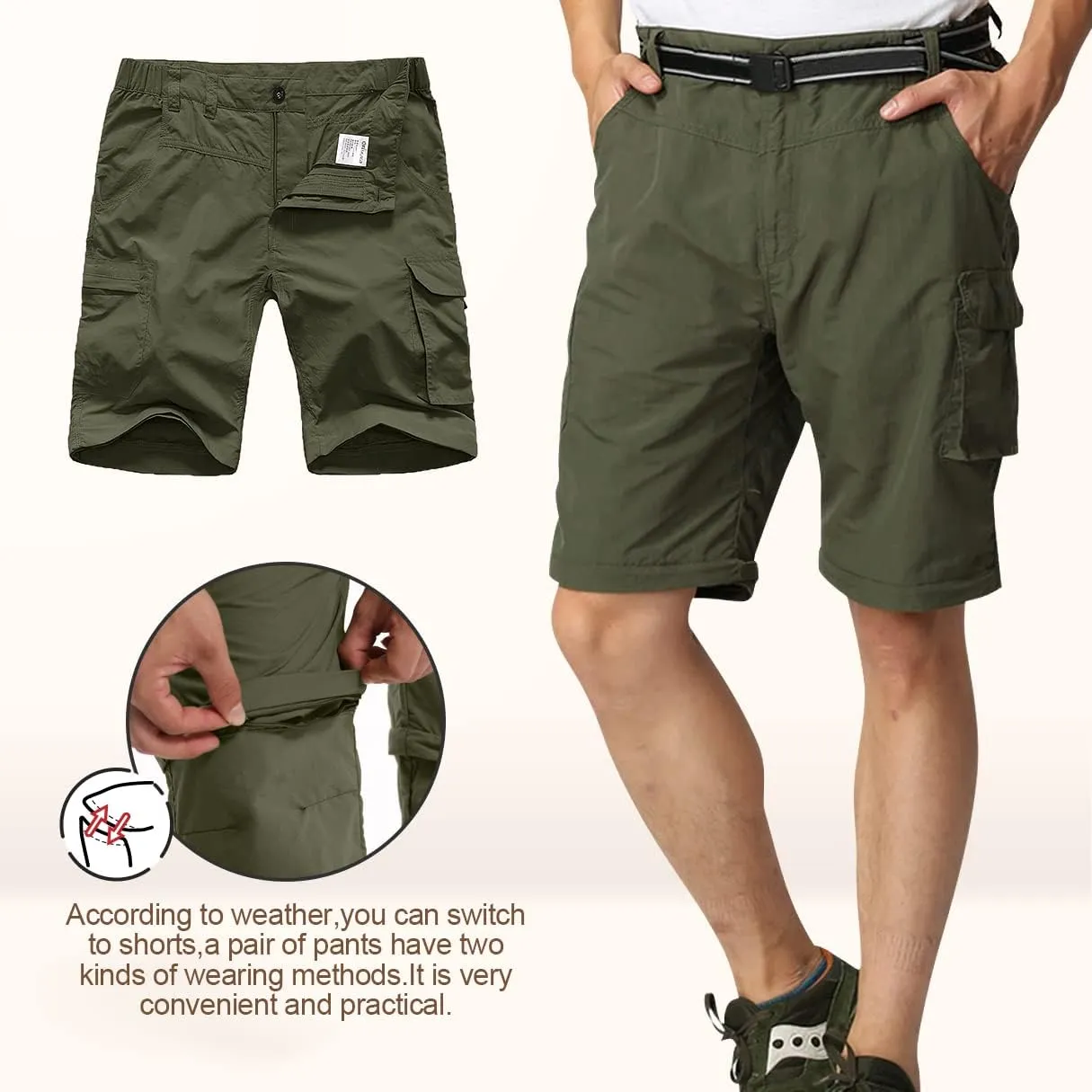 Mens Hiking Pants Convertible Quick Dry Zip Off Fishing Travel Safari Pants