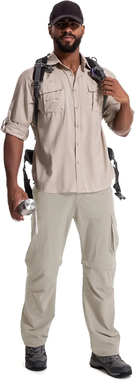Mens Hiking Pants Convertible Quick Dry Zip Off Fishing Travel Safari Pants