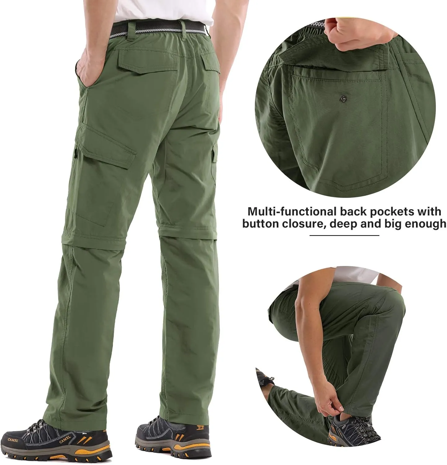 Mens Hiking Pants Convertible Quick Dry Zip Off Fishing Travel Safari Pants