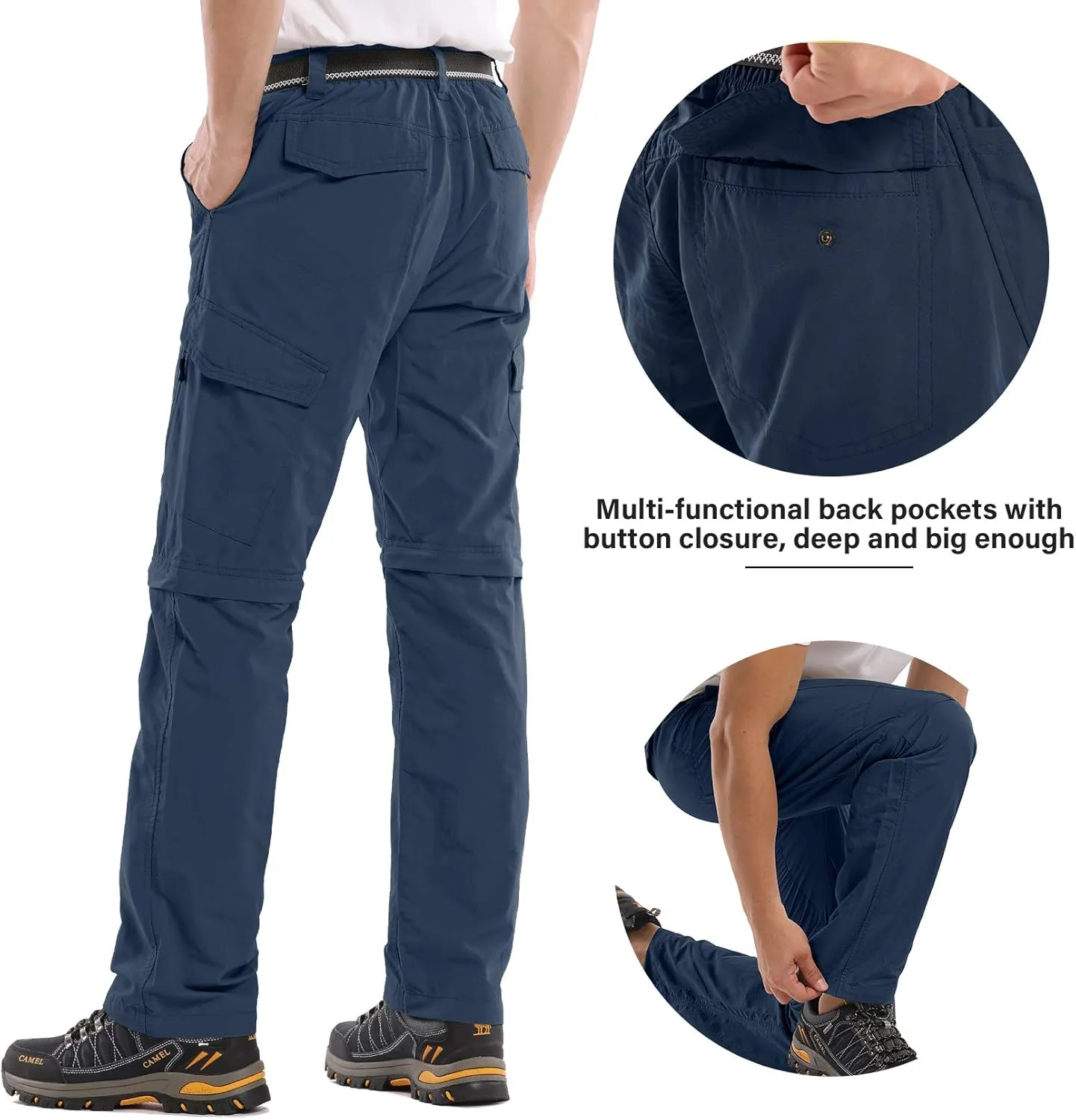 Mens Hiking Pants Convertible Quick Dry Zip Off Fishing Travel Safari Pants