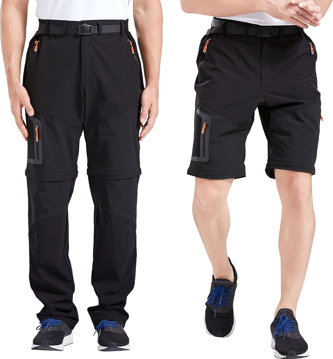 Men's Hiking Pants Outdoor Convertible Quick Dry Fishing Pants & Shorts (Khaki, Black)