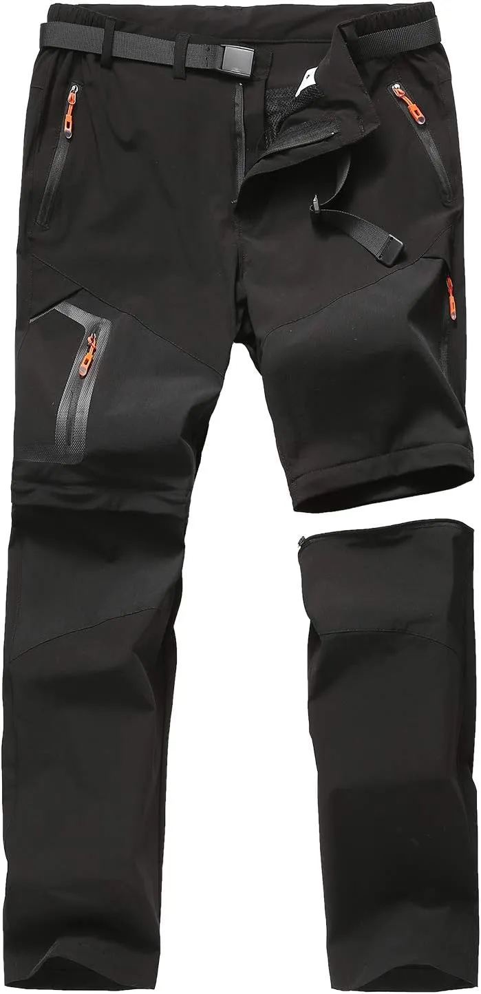 Men's Hiking Pants Outdoor Convertible Quick Dry Fishing Pants & Shorts (Khaki, Black)