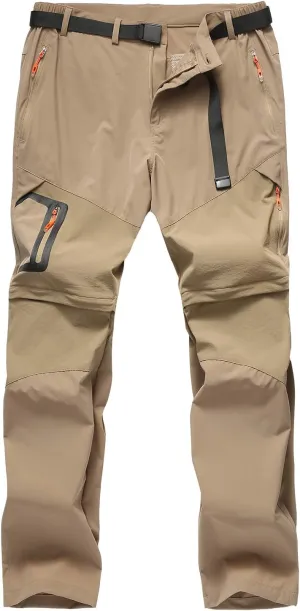 Men's Hiking Pants Outdoor Convertible Quick Dry Fishing Pants & Shorts (Khaki, Black)
