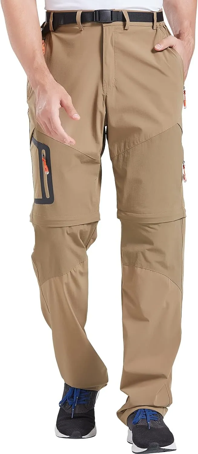 Men's Hiking Pants Outdoor Convertible Quick Dry Fishing Pants & Shorts (Khaki, Black)