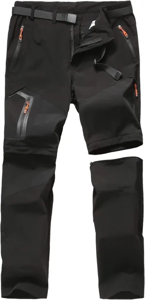 Men's Hiking Pants Outdoor Convertible Quick Dry Fishing Pants & Shorts (Khaki, Black)