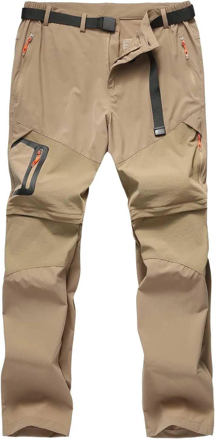 Men's Hiking Pants Outdoor Convertible Quick Dry Fishing Pants & Shorts (Khaki, Black)