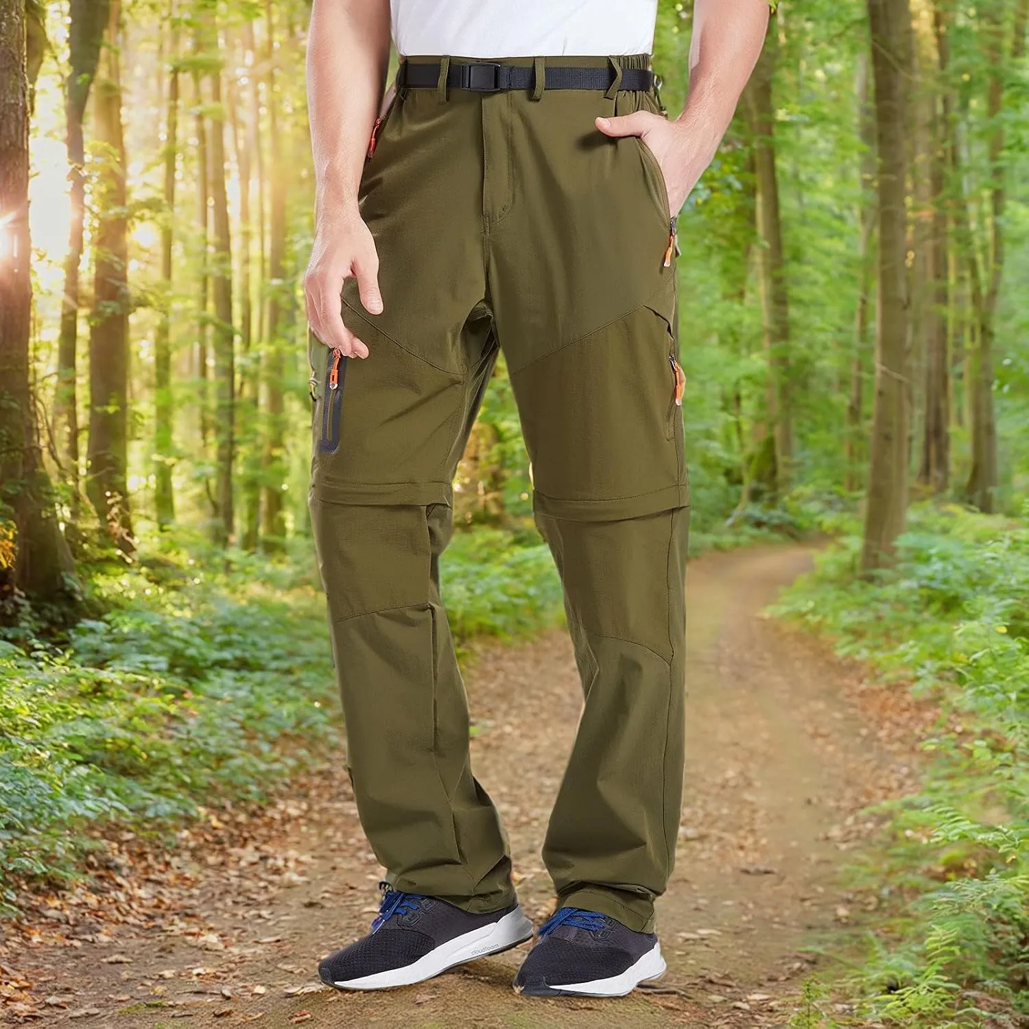 Men's Hiking Pants Outdoor Convertible Quick Dry Fishing Pants & Shorts (Khaki, Black)
