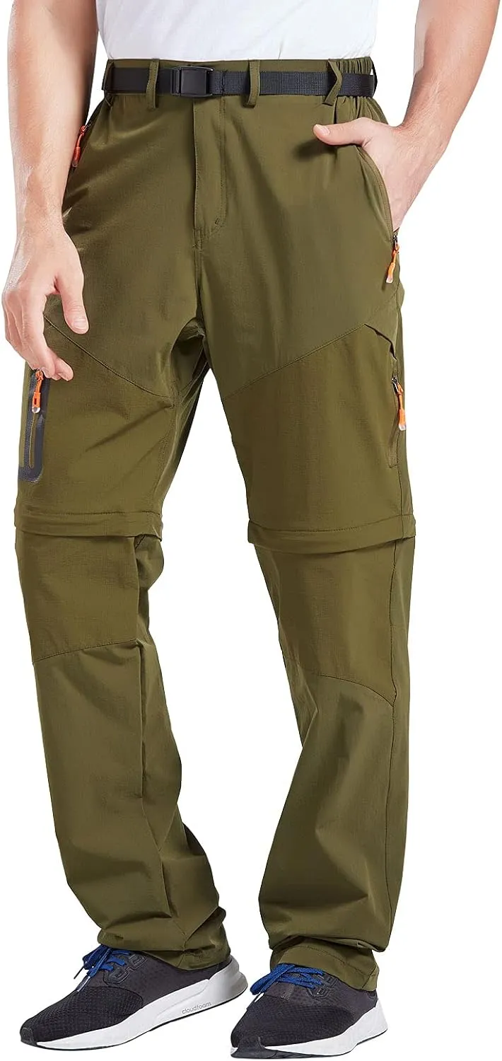 Men's Hiking Pants Outdoor Convertible Quick Dry Fishing Pants & Shorts (Khaki, Black)