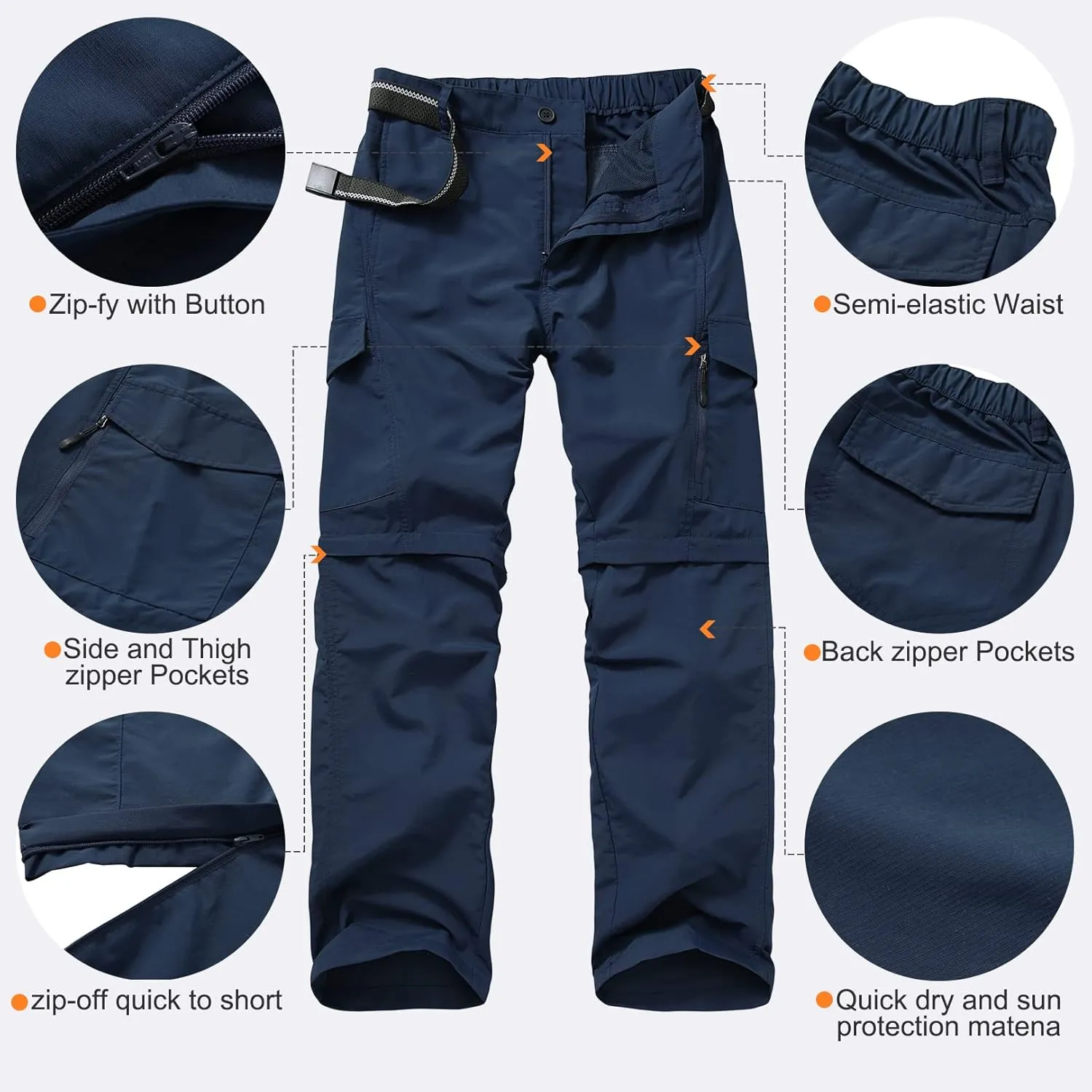 Mens Hiking Pants Quick Dry Lightweight Fishing Convertible Zip Off Safari Trousers