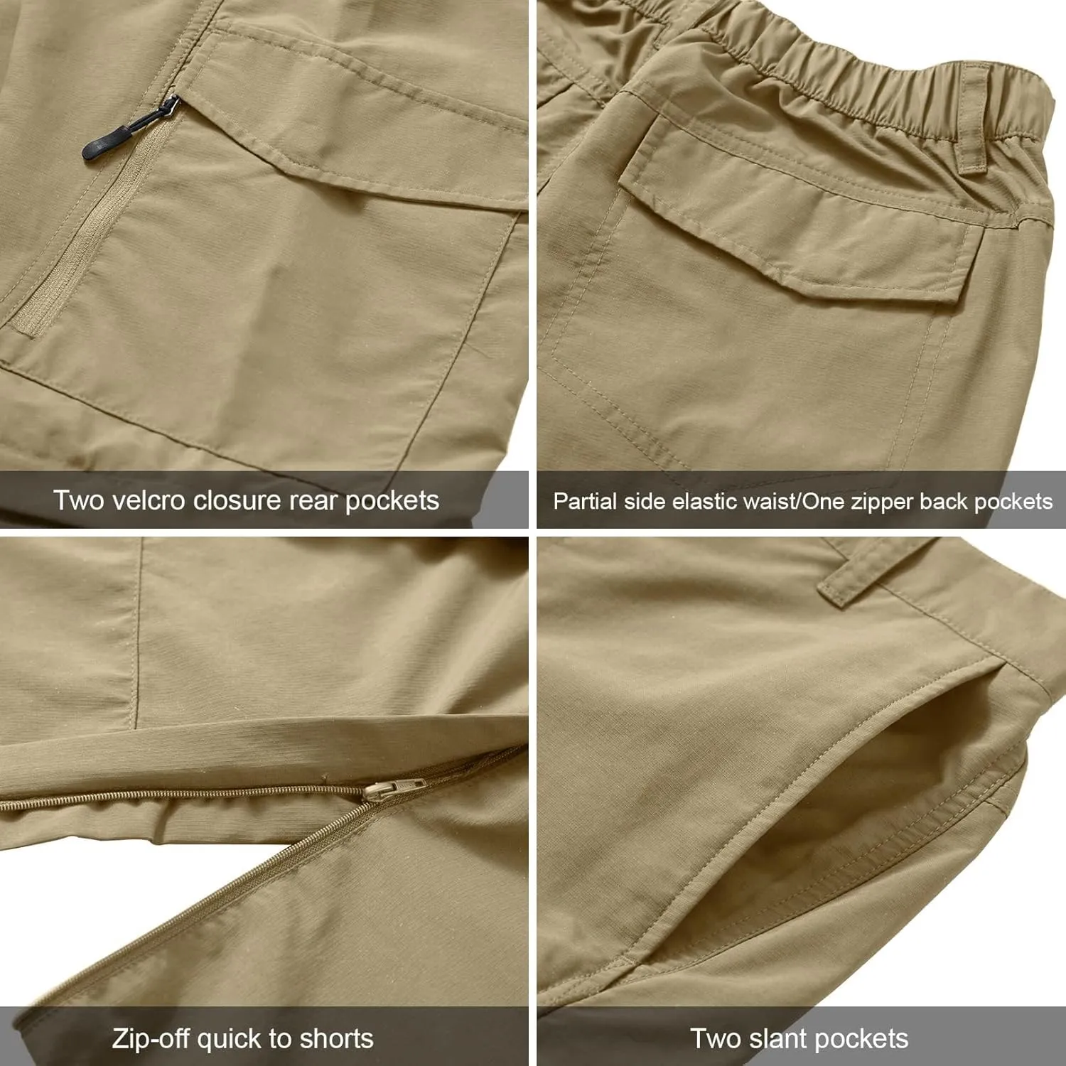 Mens Hiking Pants Quick Dry Lightweight Fishing Convertible Zip Off Safari Trousers