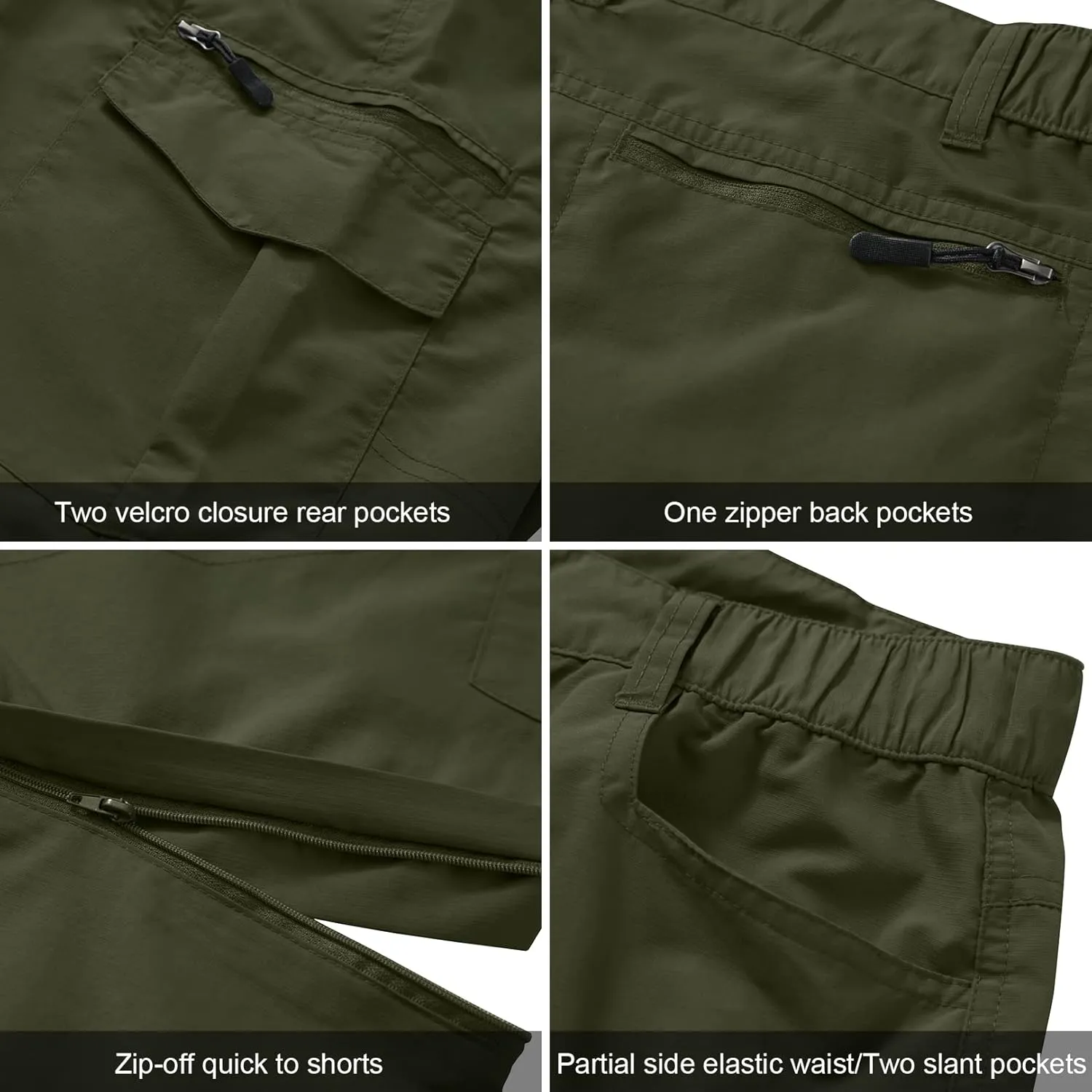 Mens Hiking Pants Quick Dry Lightweight Fishing Convertible Zip Off Safari Trousers