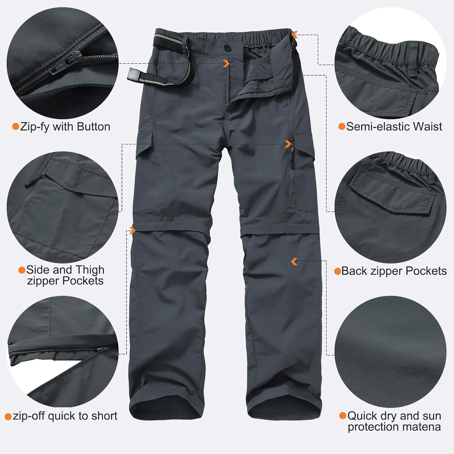 Mens Hiking Pants Quick Dry Lightweight Fishing Convertible Zip Off Safari Trousers